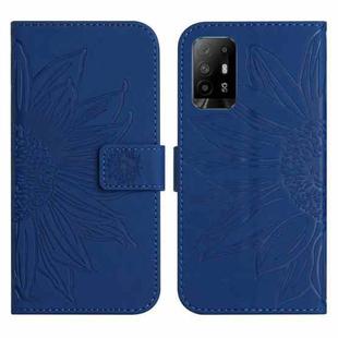 For OPPO Reno5 Z/A94 5G/A95 5G Skin Feel Sun Flower Pattern Flip Leather Phone Case with Lanyard(Dark Blue)