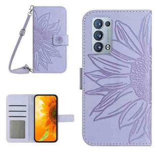 For OPPO Reno6 Pro Global Skin Feel Sun Flower Pattern Flip Leather Phone Case with Lanyard(Purple)