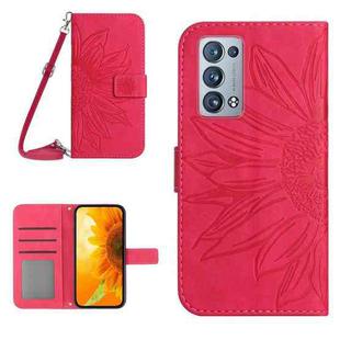 For OPPO Reno6 Pro Global Skin Feel Sun Flower Pattern Flip Leather Phone Case with Lanyard(Rose Red)