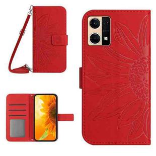 For OPPO Reno7 4G/Reno8 4G Skin Feel Sun Flower Pattern Flip Leather Phone Case with Lanyard(Red)