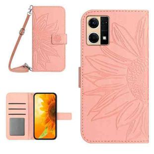 For OPPO Reno7 4G/Reno8 4G Skin Feel Sun Flower Pattern Flip Leather Phone Case with Lanyard(Pink)