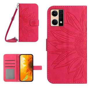 For OPPO Reno7 4G/Reno8 4G Skin Feel Sun Flower Pattern Flip Leather Phone Case with Lanyard(Rose Red)