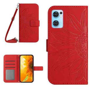 For OPPO Reno7 5G/Find X5 Lite Skin Feel Sun Flower Pattern Flip Leather Phone Case with Lanyard(Red)