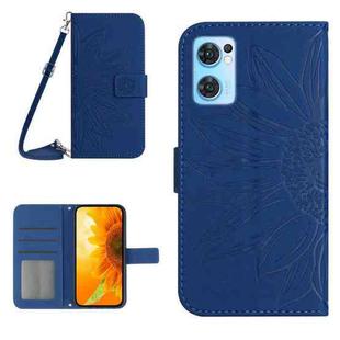 For OPPO Reno7 5G/Find X5 Lite Skin Feel Sun Flower Pattern Flip Leather Phone Case with Lanyard(Dark Blue)