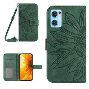 For OPPO Reno7 5G/Find X5 Lite Skin Feel Sun Flower Pattern Flip Leather Phone Case with Lanyard(Green)