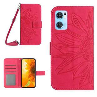 For OPPO Reno7 5G/Find X5 Lite Skin Feel Sun Flower Pattern Flip Leather Phone Case with Lanyard(Rose Red)