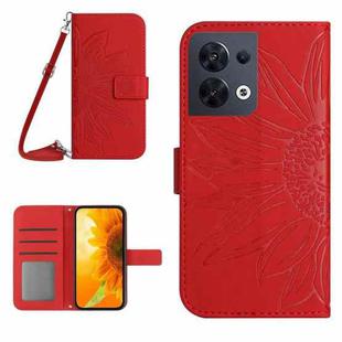 For OPPO Reno8 4G/Reno8 5G Skin Feel Sun Flower Pattern Flip Leather Phone Case with Lanyard(Red)