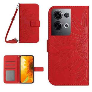 For OPPO Reno8 Pro Global Skin Feel Sun Flower Pattern Flip Leather Phone Case with Lanyard(Red)