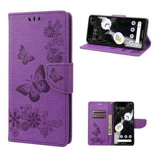 For Google Pixel 7 5G Butterfly Embossed Horizontal Flip Leather Phone Case(Purple)