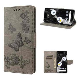 For Google Pixel 7 5G Butterfly Embossed Horizontal Flip Leather Phone Case(Grey)