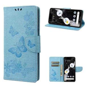 For Google Pixel 7 Pro 5G Butterfly Embossed Horizontal Flip Leather Phone Case(Blue)