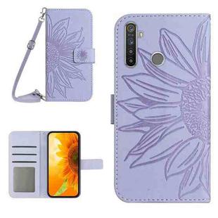 For Realme 5 Pro Skin Feel Sun Flower Pattern Flip Leather Phone Case with Lanyard(Purple)