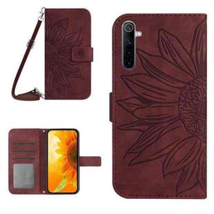 For Realme 6 Pro Skin Feel Sun Flower Pattern Flip Leather Phone Case with Lanyard(Wine Red)