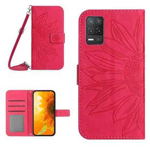 For Realme 8 5G Skin Feel Sun Flower Pattern Flip Leather Phone Case with Lanyard(Rose Red)