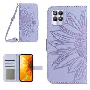 For Realme 8i/Narzo 50 4G Skin Feel Sun Flower Pattern Flip Leather Phone Case with Lanyard(Purple)