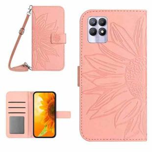 For Realme 8i/Narzo 50 4G Skin Feel Sun Flower Pattern Flip Leather Phone Case with Lanyard(Pink)