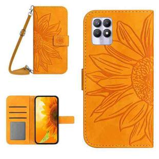 For Realme 8i/Narzo 50 4G Skin Feel Sun Flower Pattern Flip Leather Phone Case with Lanyard(Yellow)