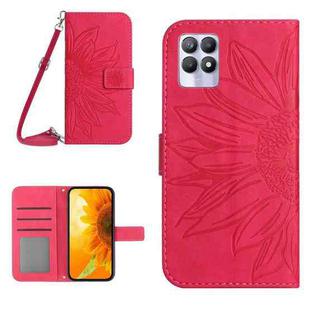 For Realme 8i/Narzo 50 4G Skin Feel Sun Flower Pattern Flip Leather Phone Case with Lanyard(Rose Red)