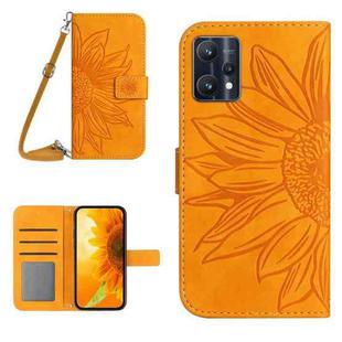 For Realme 9 4G/Realme 9 Pro+ 5G Skin Feel Sun Flower Pattern Flip Leather Phone Case with Lanyard(Yellow)