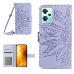 For Realme 9 Pro 5G Skin Feel Sun Flower Pattern Flip Leather Phone Case with Lanyard(Purple)