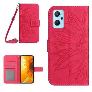 For Realme 9i/A36/A76/A96 4G Skin Feel Sun Flower Pattern Flip Leather Phone Case with Lanyard(Rose Red)