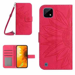 For Realme C11 Skin Feel Sun Flower Pattern Flip Leather Phone Case with Lanyard(Rose Red)