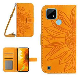 For Realme C20/C21 Skin Feel Sun Flower Pattern Flip Leather Phone Case with Lanyard(Yellow)