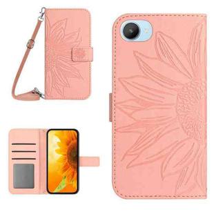 For Realme C30/Narzo 50i Prime Skin Feel Sun Flower Pattern Flip Leather Phone Case with Lanyard(Pink)