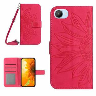 For Realme C30/Narzo 50i Prime Skin Feel Sun Flower Pattern Flip Leather Phone Case with Lanyard(Rose Red)