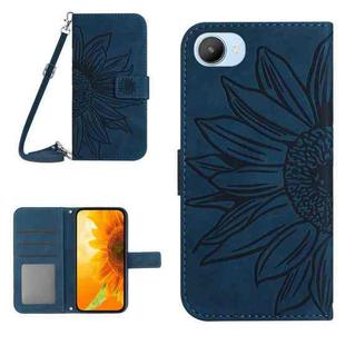 For Realme C30/Narzo 50i Prime Skin Feel Sun Flower Pattern Flip Leather Phone Case with Lanyard(Inky Blue)