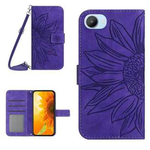 For Realme C30/Narzo 50i Prime Skin Feel Sun Flower Pattern Flip Leather Phone Case with Lanyard(Dark Purple)