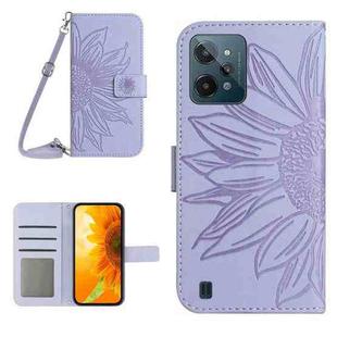 For Realme C31 Skin Feel Sun Flower Pattern Flip Leather Phone Case with Lanyard(Purple)