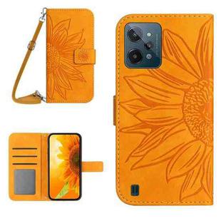 For Realme C31 Skin Feel Sun Flower Pattern Flip Leather Phone Case with Lanyard(Yellow)