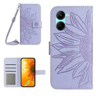 For Realme C35 Skin Feel Sun Flower Pattern Flip Leather Phone Case with Lanyard(Purple)