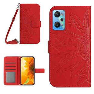 For Realme GT Neo2 Skin Feel Sun Flower Pattern Flip Leather Phone Case with Lanyard(Red)