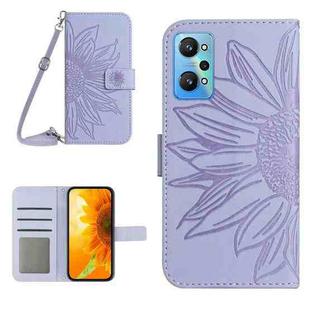 For Realme GT Neo2 Skin Feel Sun Flower Pattern Flip Leather Phone Case with Lanyard(Purple)