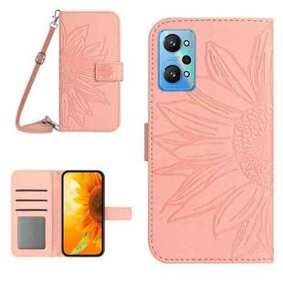 For Realme GT Neo2 Skin Feel Sun Flower Pattern Flip Leather Phone Case with Lanyard(Pink)