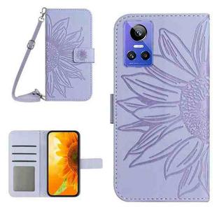 For Realme GT Neo3 Skin Feel Sun Flower Pattern Flip Leather Phone Case with Lanyard(Purple)