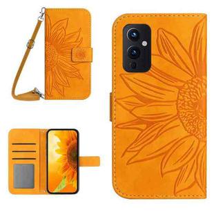 For OnePlus 9 Skin Feel Sun Flower Pattern Flip Leather Phone Case with Lanyard(Yellow)