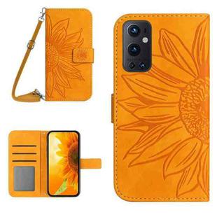 For OnePlus 9 Pro Skin Feel Sun Flower Pattern Flip Leather Phone Case with Lanyard(Yellow)