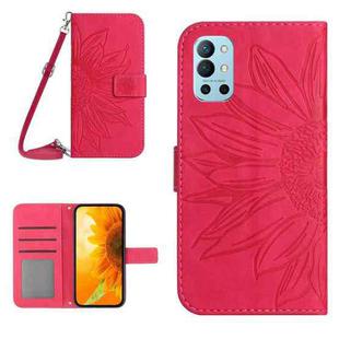 For OnePlus 9R Skin Feel Sun Flower Pattern Flip Leather Phone Case with Lanyard(Rose Red)