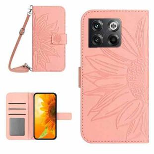 For OnePlus 10T Skin Feel Sun Flower Pattern Flip Leather Phone Case with Lanyard(Pink)