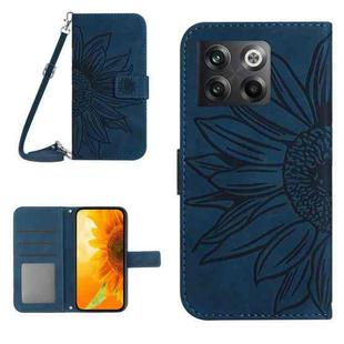 For OnePlus 10T Skin Feel Sun Flower Pattern Flip Leather Phone Case with Lanyard(Inky Blue)
