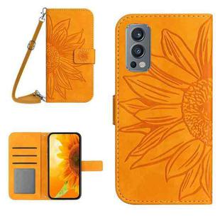 For OnePlus Nord 2 Skin Feel Sun Flower Pattern Flip Leather Phone Case with Lanyard(Yellow)