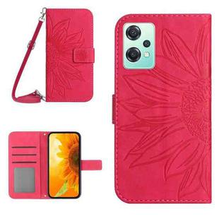 For OnePlus Nord CE 2 Lite/Realme 9 Pro 5G Skin Feel Sun Flower Pattern Flip Leather Phone Case with Lanyard(Rose Red)