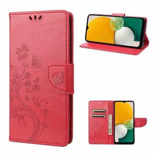 For Samsung Galaxy A14 5G Butterfly Flower Pattern Flip Leather Phone Case(Red)