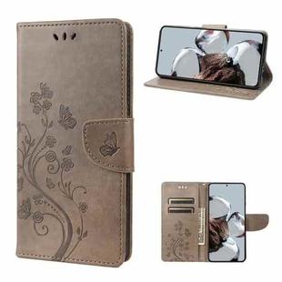 For Xiaomi 12T / 12T Pro / Redmi K50 Ultra Butterfly Flower Pattern Flip Leather Phone Case(Grey)
