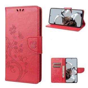 For Xiaomi 12T / 12T Pro / Redmi K50 Ultra Butterfly Flower Pattern Flip Leather Phone Case(Red)