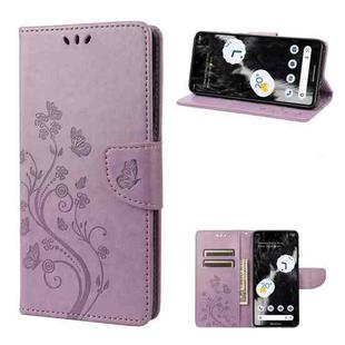 For Google Pixel 7 5G Butterfly Flower Pattern Flip Leather Phone Case(Light Purple)