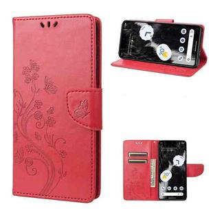 For Google Pixel 7 5G Butterfly Flower Pattern Flip Leather Phone Case(Red)
